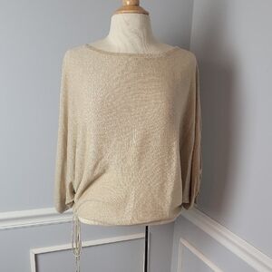 EXPRESS Gold Boat Neck Dolman Sleeve Drawstring Hem Party Holiday NYE Knit Top S